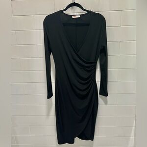 Intempo Black Long Sleeve Faux Wrap Dress